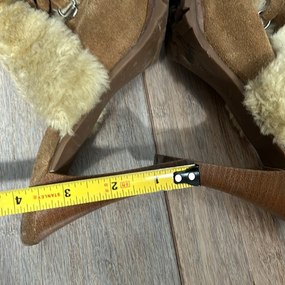 Gianni Bini stowe camel color suede and faux fur clog heel slip on 70’s  8.5 - Picture 13 of 17